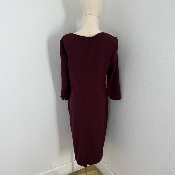MM Lafleur Rich Burgundy 3/4 Sleeve Midi Dress - Size 10 - Picture 6 of 6